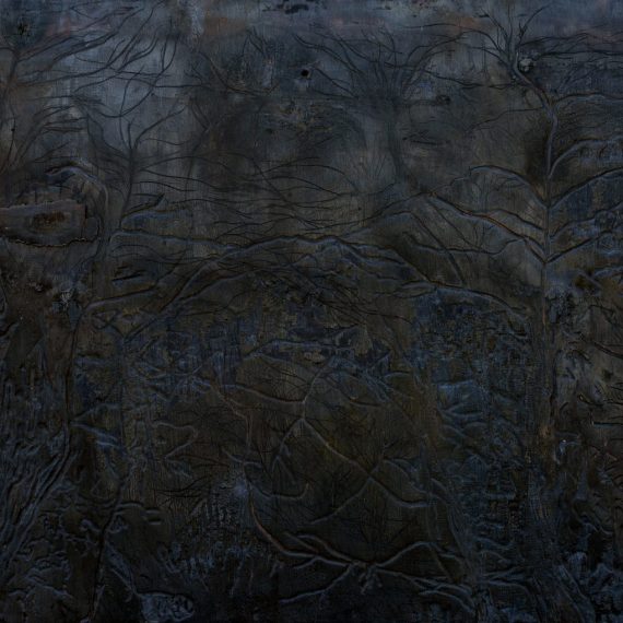 Öinen lehto, 2012, poltettu ja kaiverrettu kierrätysvaneri, 155 x 230 cm